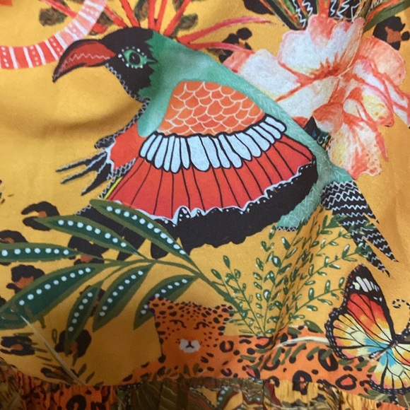 EUC Rachel Zoe Womens Yellow Animal Jungle Print Tropical Tiered Maxi Skirt XS - Picture 4 of 10